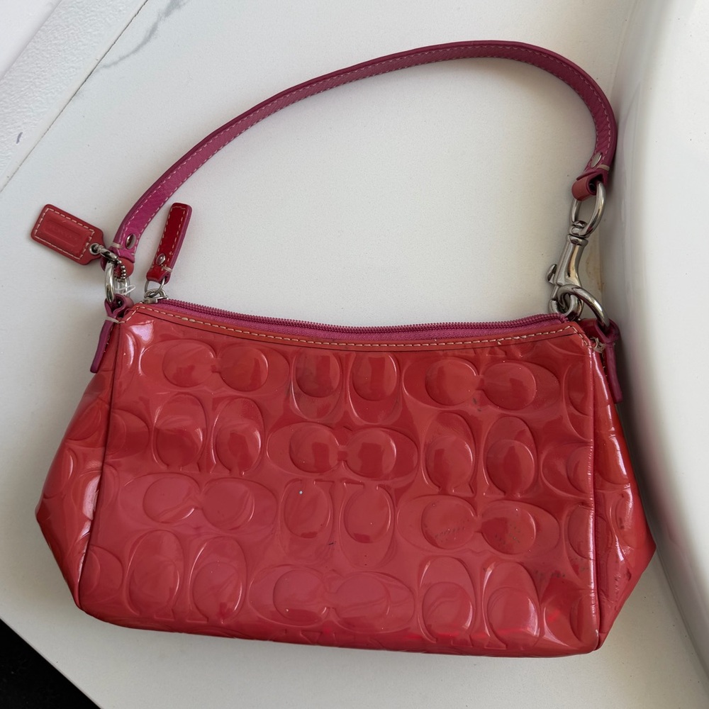 Coach Bright Pink vintage Patent Signature Wristlet Shoulder Bag